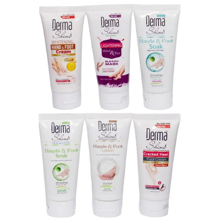 Set of Derma Shine skincare products on a white background