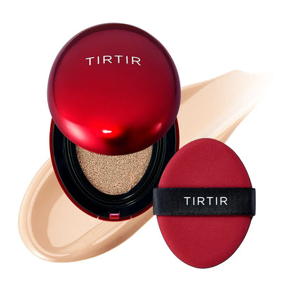 TIRTIR cosmetic compact with red lid and black strap on a white background