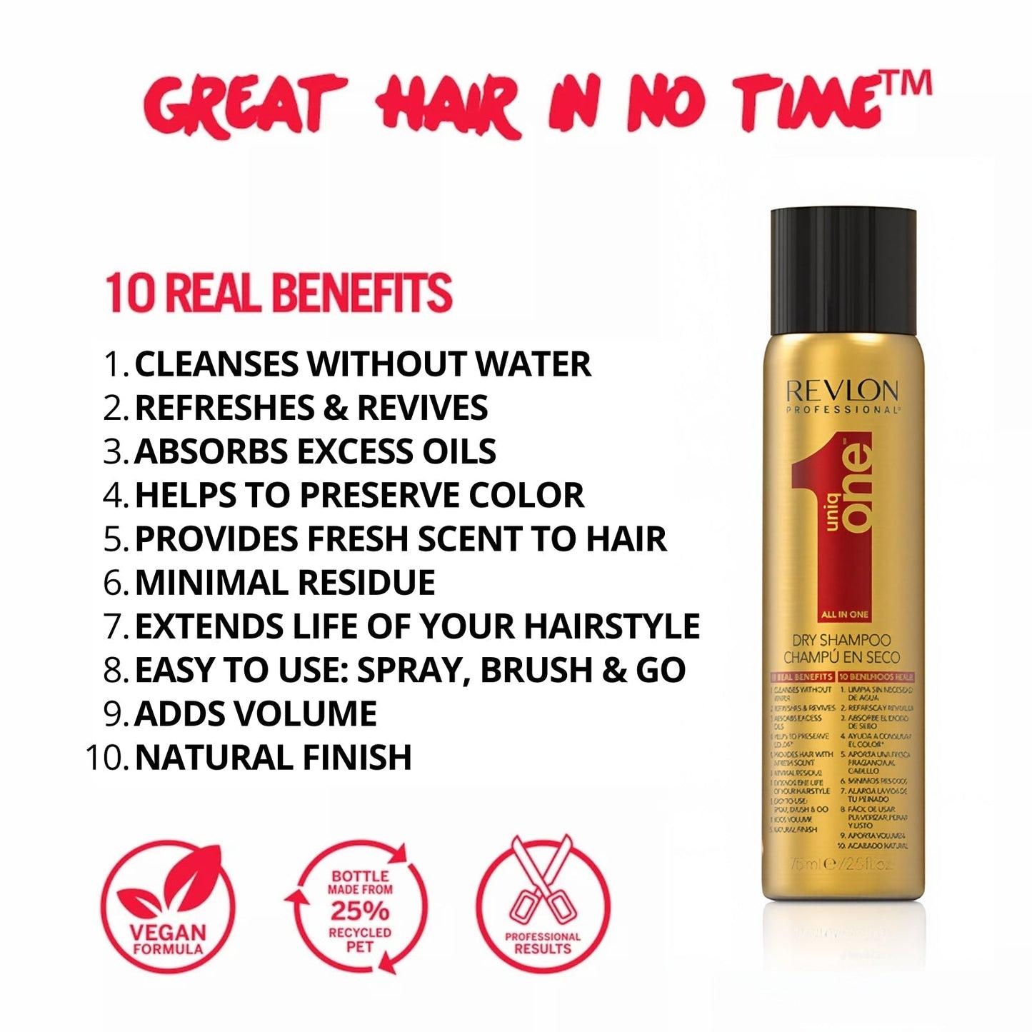 Revlon Professional UniqONE™ Dry Shampoo - "All-in-One" 10 Benefits Dry Shampoo - 75ml / 300ml