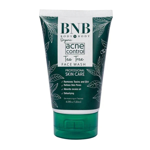 Tube of BNB Body & Body Acne Control Tea Tree Face Wash on a white background