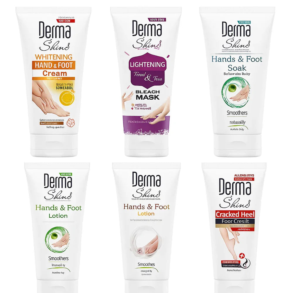 Collection of Derma Shines skincare products on a white background