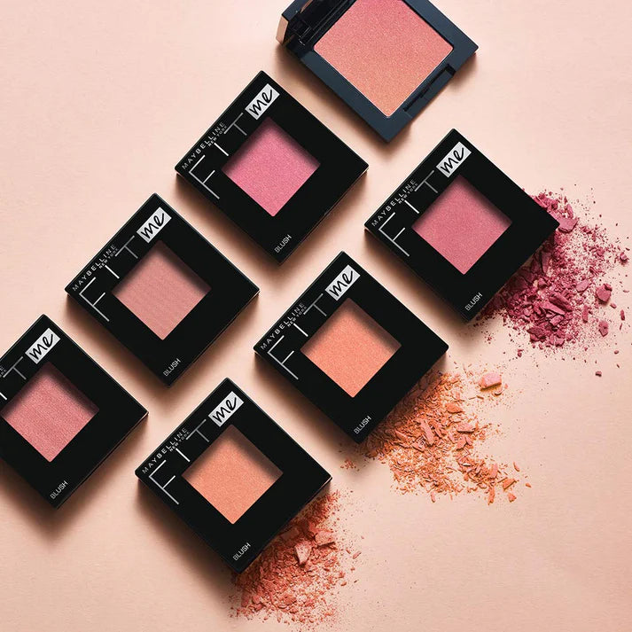Black square blush palettes with pink blushes on a pink background