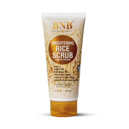 Tube of BNB Brightening Rice Scrub on a white background